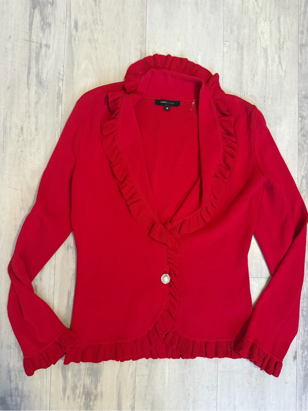 BCBGMaxAzria Vibrant Red Ruffle-Trim Cardigan